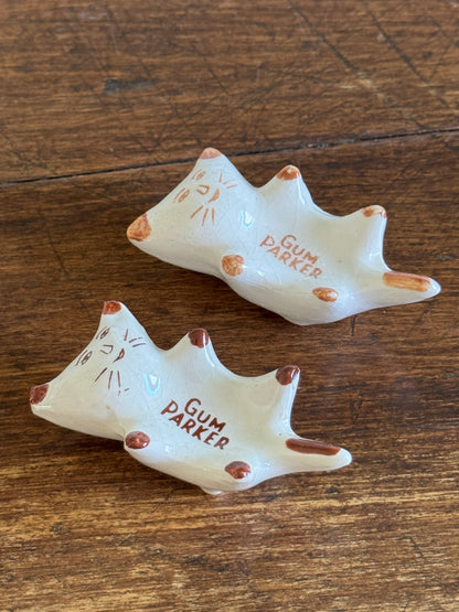 Pair of Vintage Cat Shaped Gum Parker Dishes - Made in the Philippines
