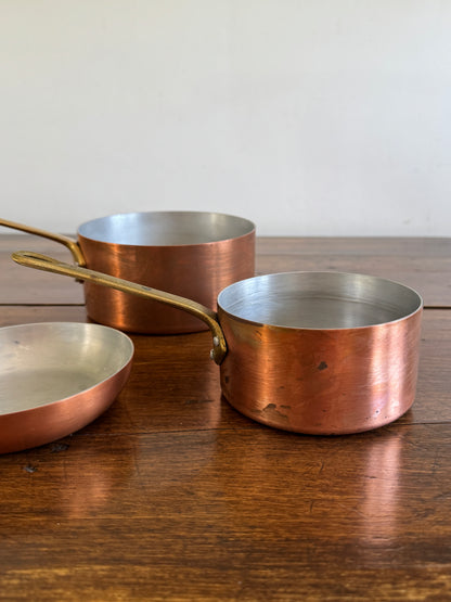 Vintage Three Piece Copper and Brass Pots and Pan Set