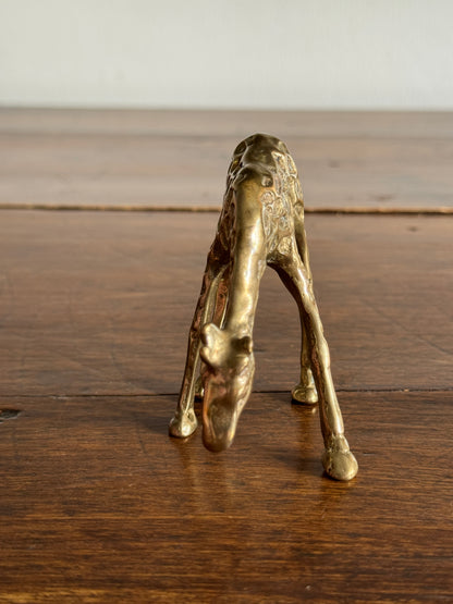 Small Brass Giraffe Figurine - Vintage Brass Grazing Giraffe