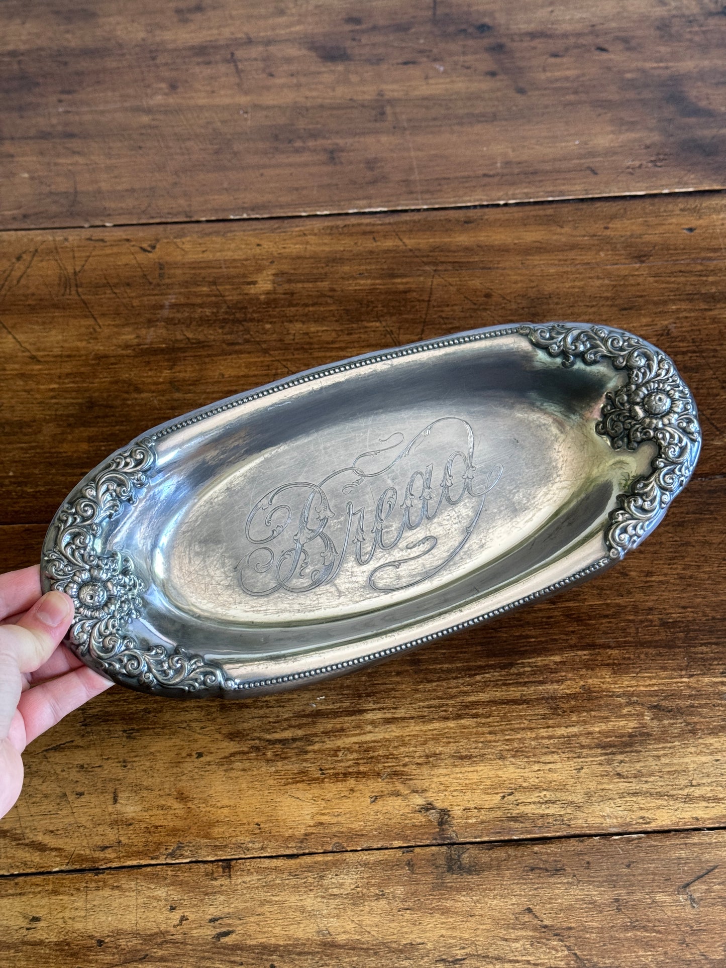 Vintage Silver Plated Bread Dish with Lovely BREAD Word Engraving