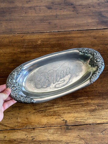 Vintage Silver Plated Bread Dish with Lovely BREAD Word Engraving