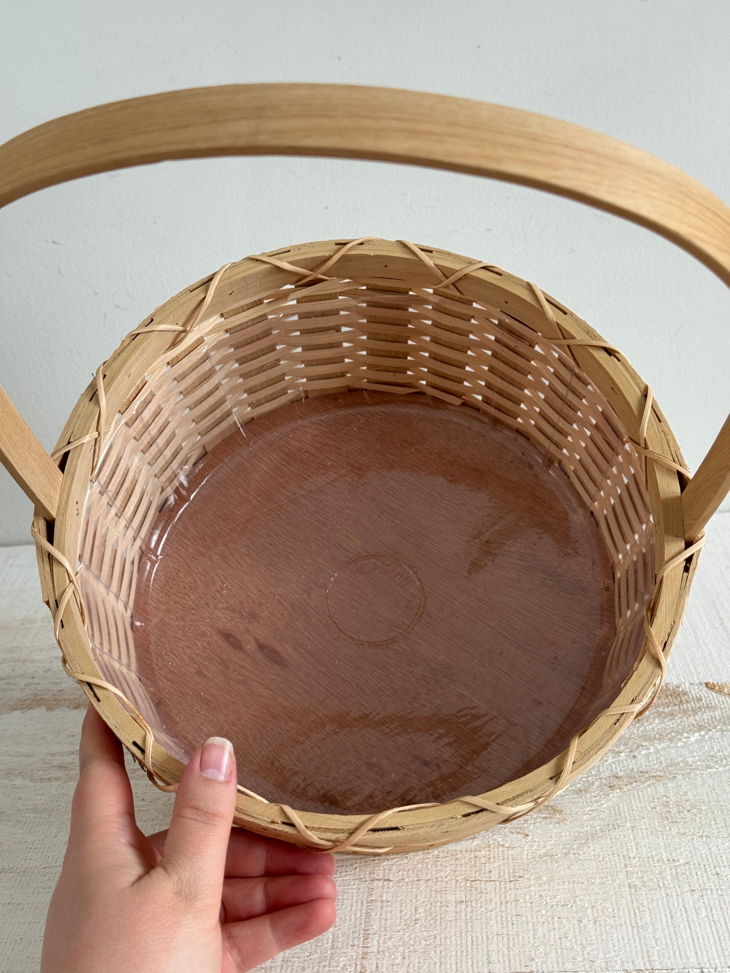 Vintage Woven Wicker Handled Basket with Plastic Lining