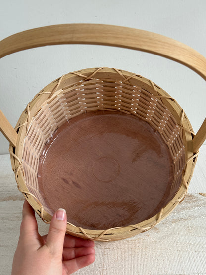 Vintage Woven Wicker Handled Basket with Plastic Lining