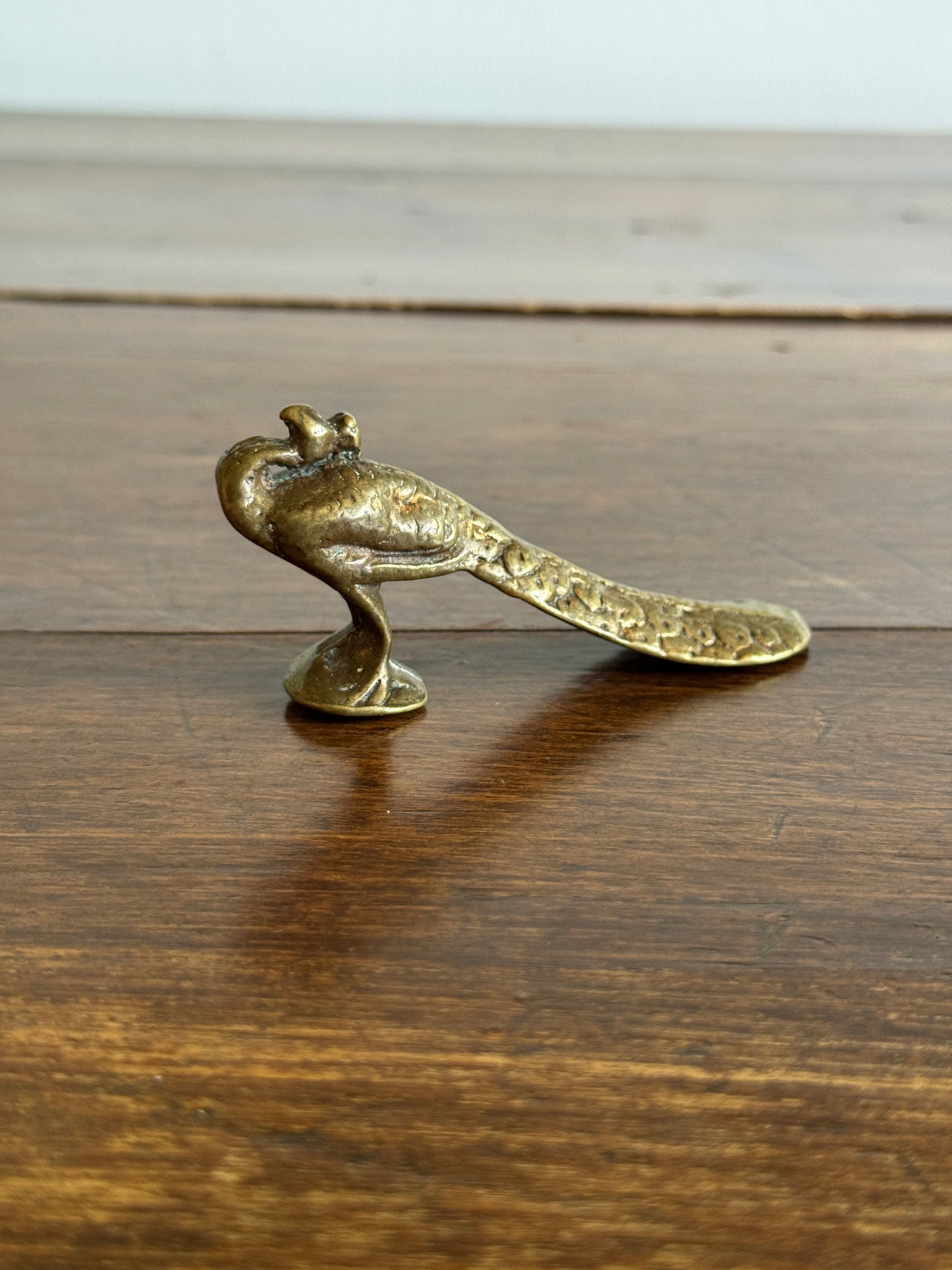 Small Brass Peacock Figurine - Brass Bird Decor