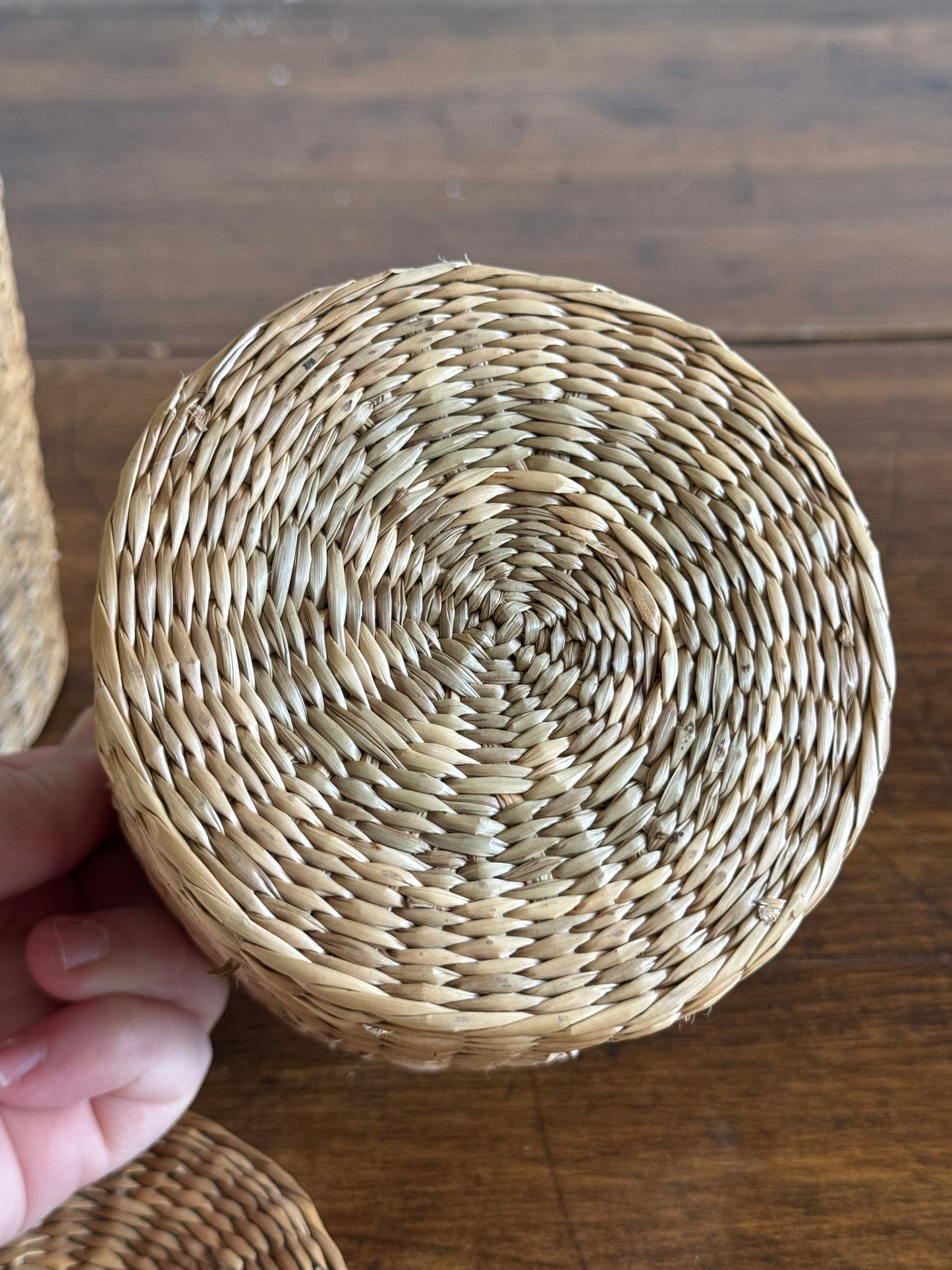 Set of Two Nesting Baskets - Woven Small Storage Baskets with Lids