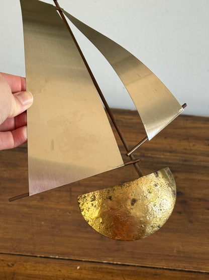 Vintage Brutalist Style Sailboat Metalwork Wall Art - Made in Canada