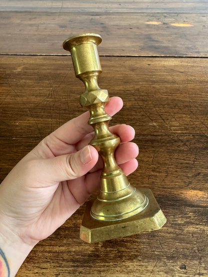 Single Vintage Brass Candlestick with Ornate Post Detailing