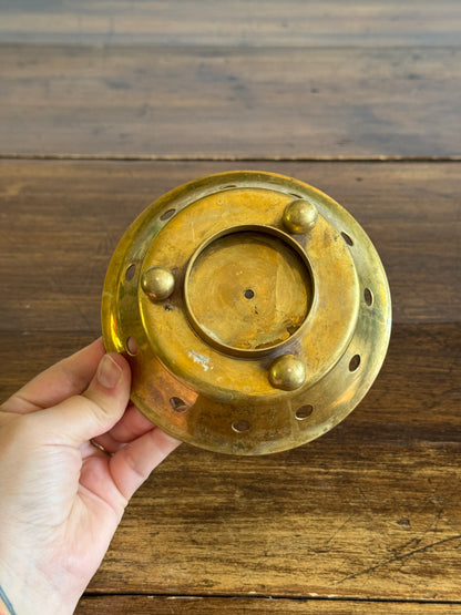 Vintage Brass Trinket Dish with Ring Base and Cutout Side Hole Design