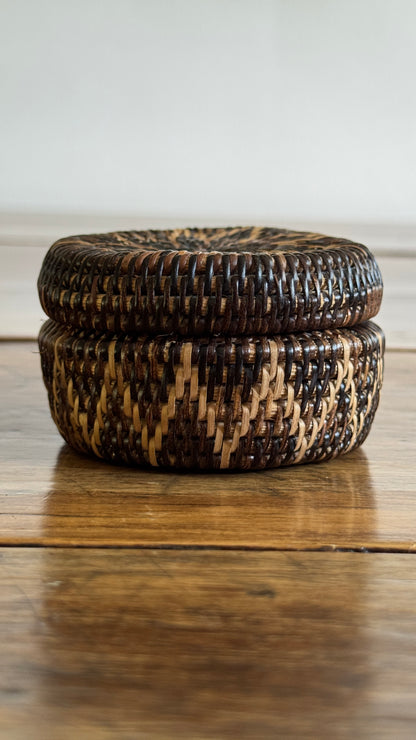 Miniature Woven Basket with Star Design and Neutral Colouring