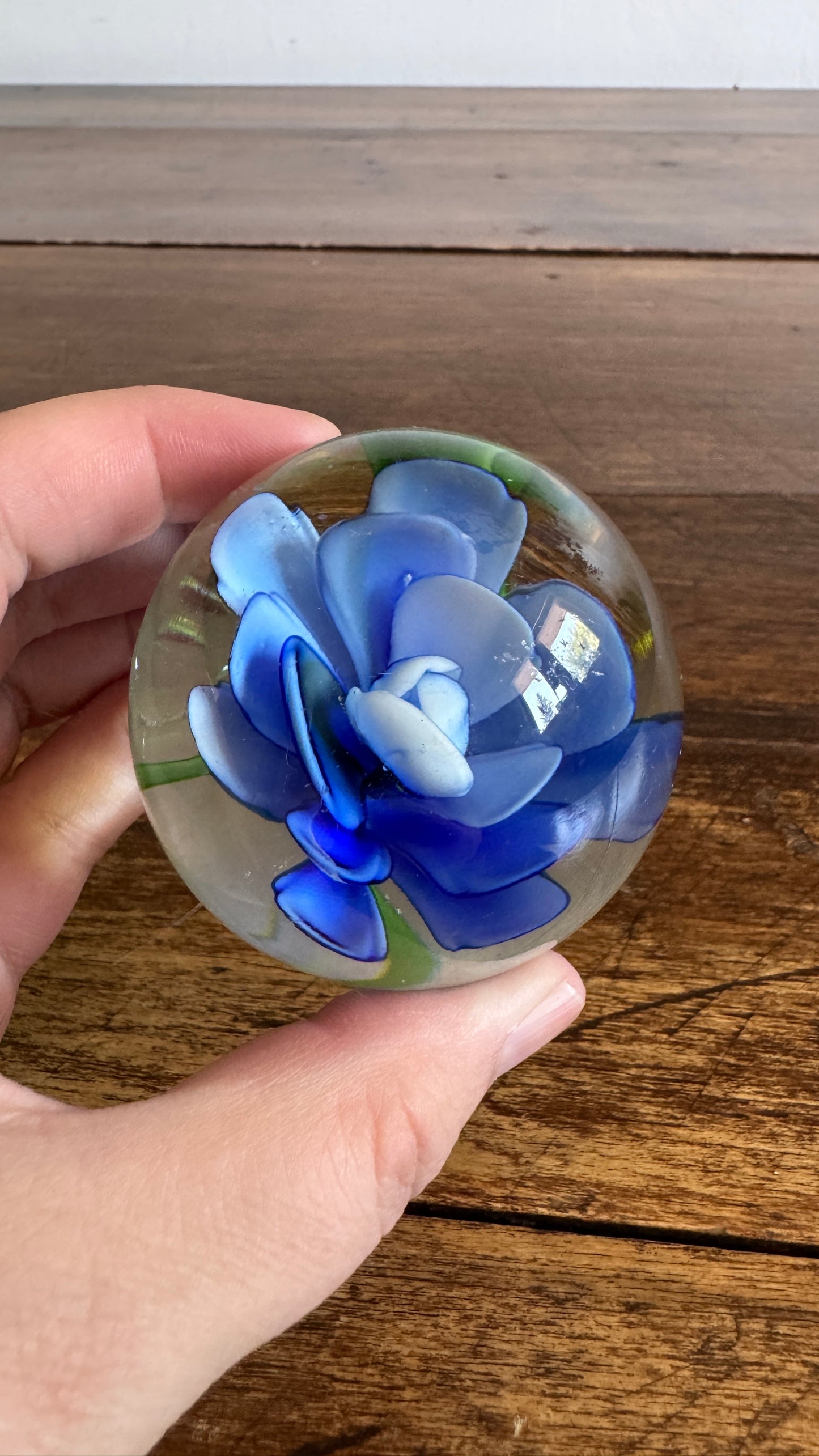 Blue Flower Glass Paperweight