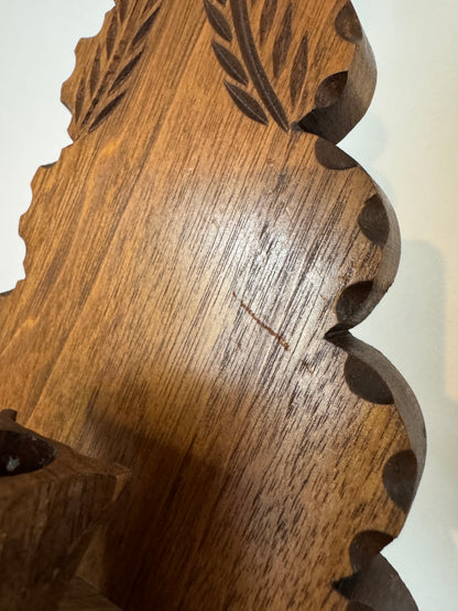 Vintage Wood Folk Art Carved Candle Sconce - Wall Mounted