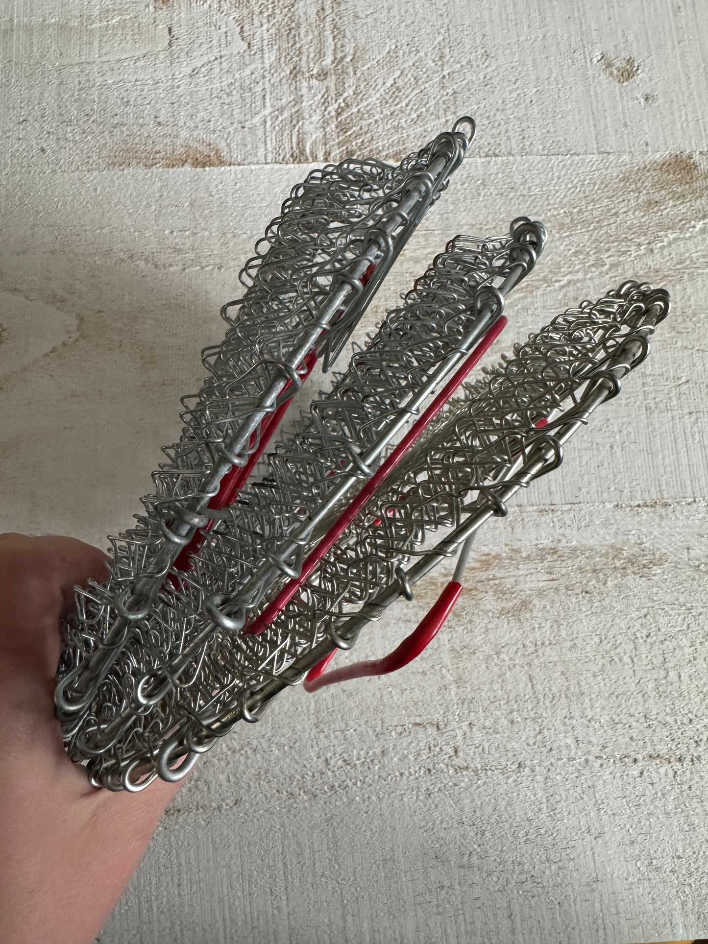 ONE Collapsible Metal Mesh Wire Egg Collecting Basket with Red Handles