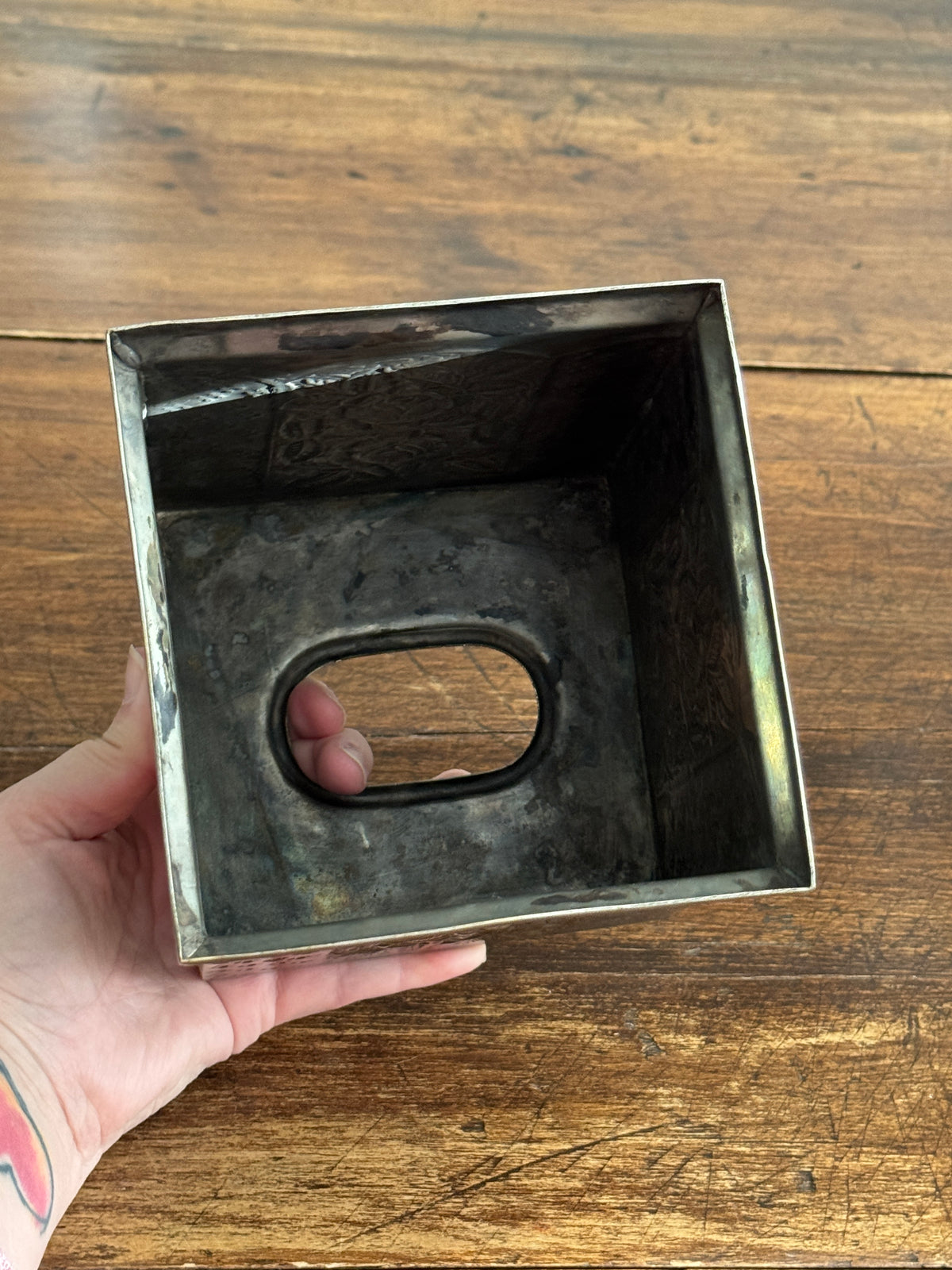 Vintage Silver-Plated Square Tissue Box Holder with Ornate Flower Detailing