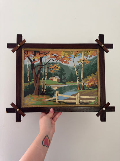 Vintage Scenic Paint By Number In Handmade Frame