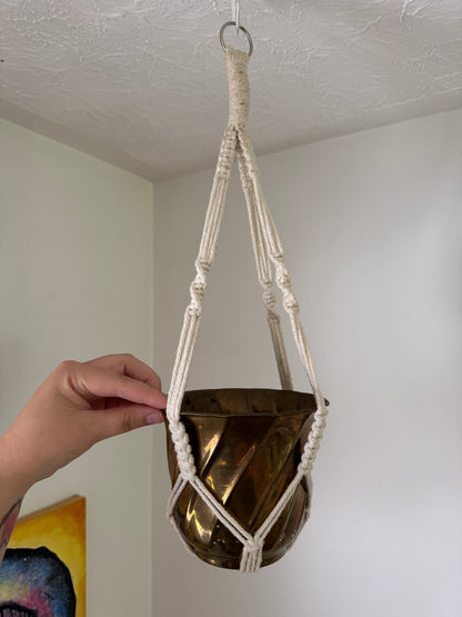 White Macrame Plant Pot Hanging Holder