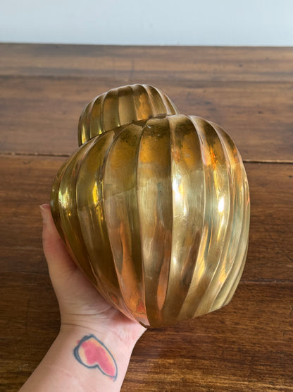 Vintage Heavy Solid Brass Ginger Jar with Swirled Sides and Rounded Lid - Made in India