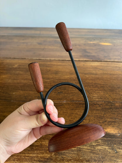 Vintage Teak Mid Century Candle Holder for Skinny Tapers