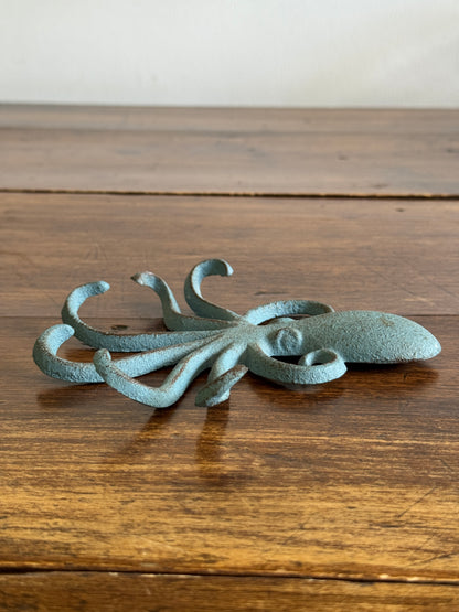 Blue Painted Metal Octopus Wall Hook