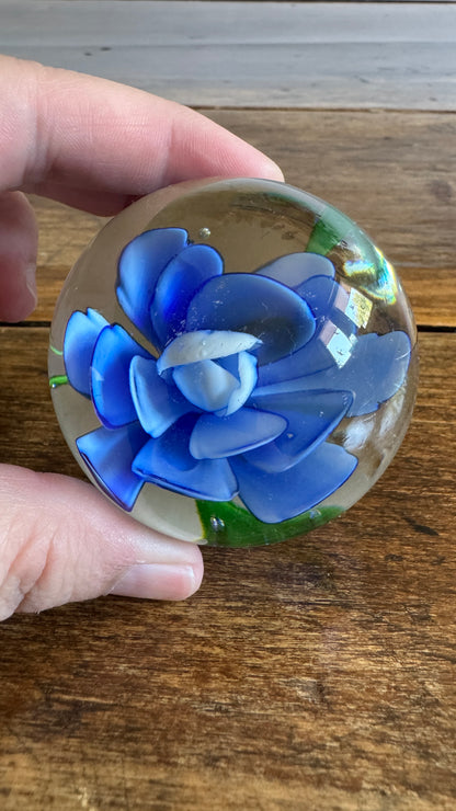 Blue Flower Glass Paperweight