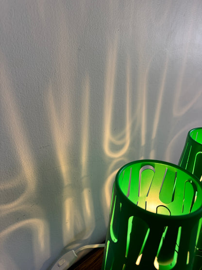 Pair of Vintage IKEA Lamps - Kajuta Retro Green Metal Cut Out Design Table Lamps