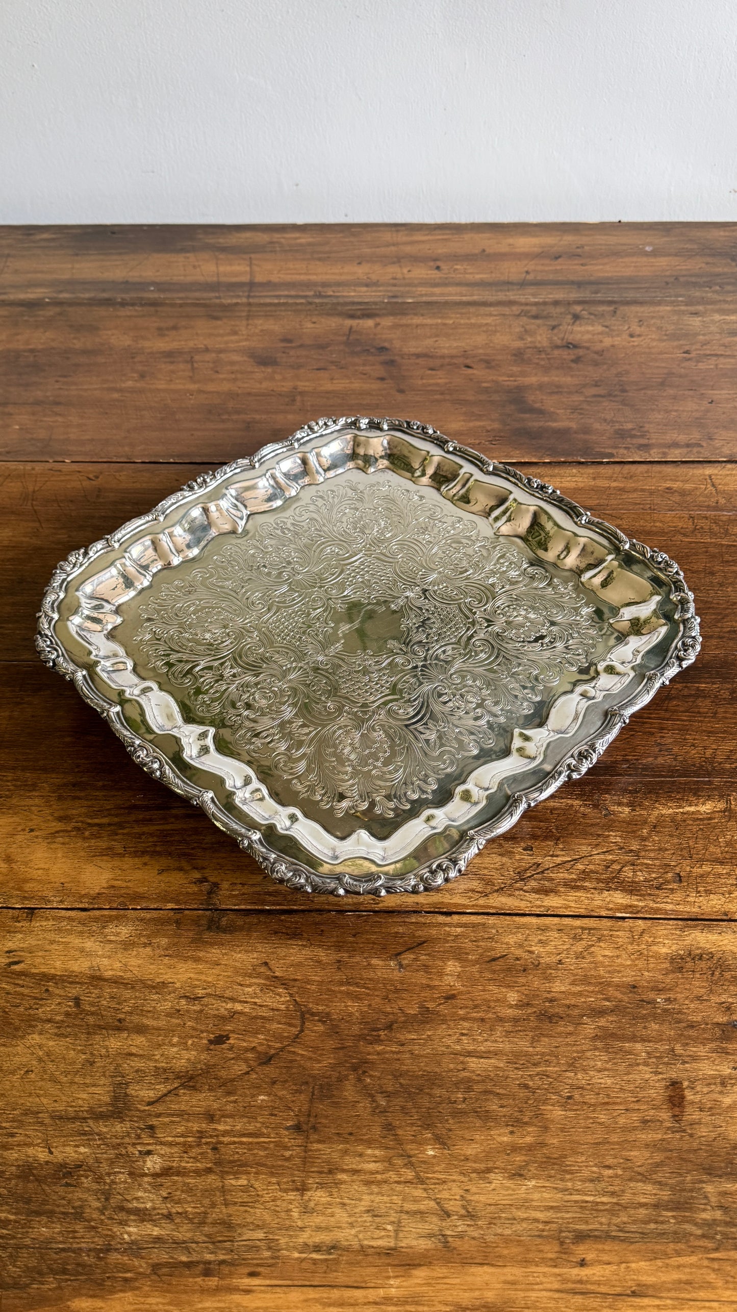 Large Square Silver Plated over Copper Serving Tray Old English Reproductions- Made in Canada