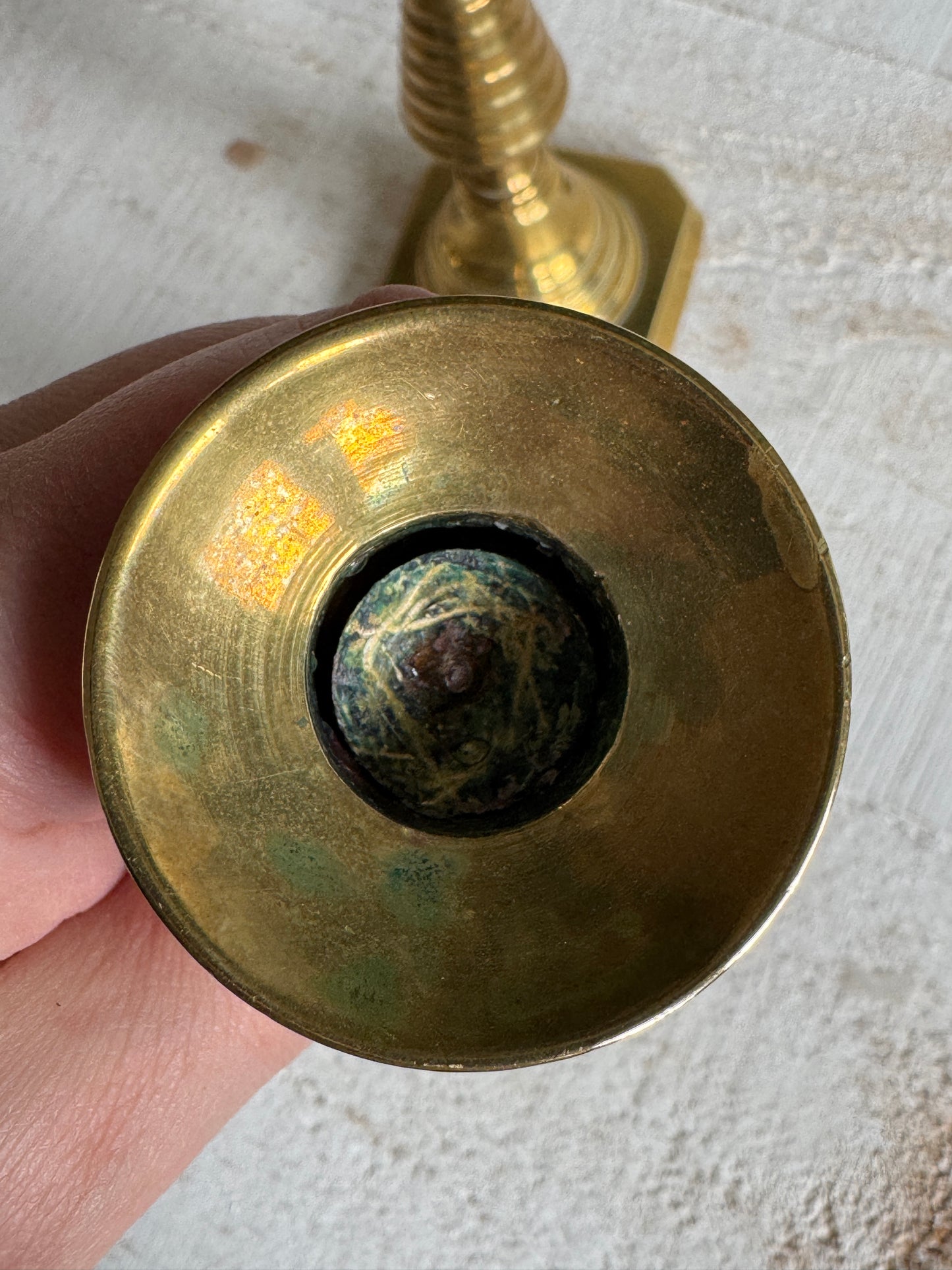 Vintage Pair of Brass Candlestick Holders with Push Up Base Design