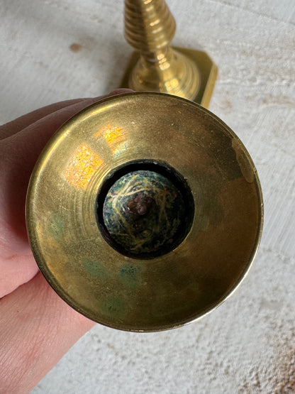 Vintage Pair of Brass Candlestick Holders with Push Up Base Design