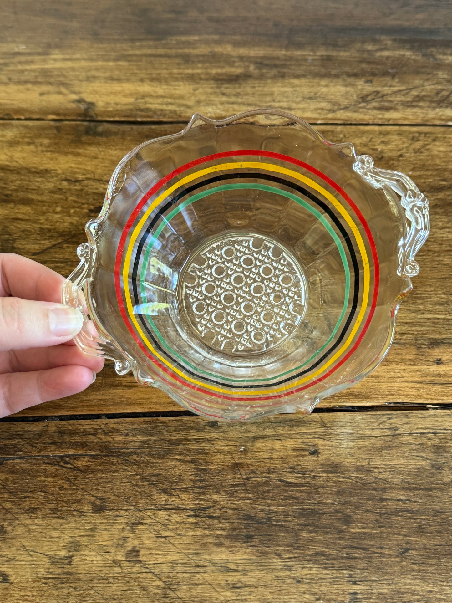 Vintage Clear Glass Striped Bowl - Anchor Hocking Banded Ring Bowl