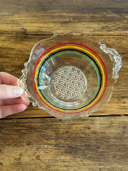 Vintage Clear Glass Striped Bowl - Anchor Hocking Banded Ring Bowl