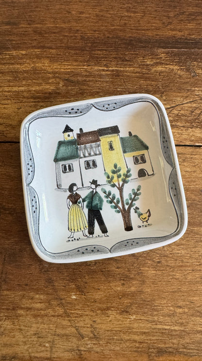 Hand Painted Trinket Dish with Couple in City Scene - Made in Switzerland