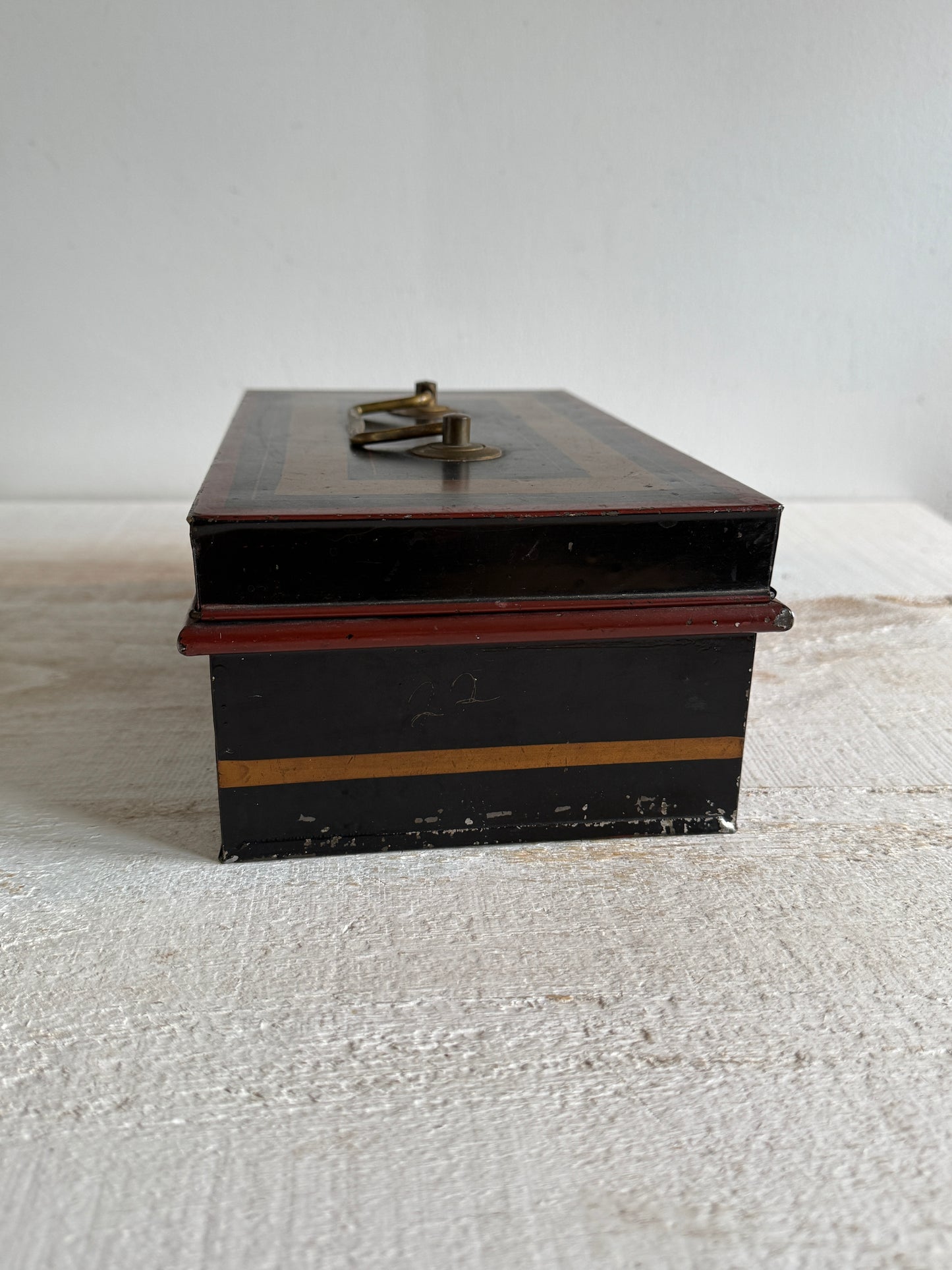 Vintage English Metal Cash Box - Storage Box with Lid - Made in England