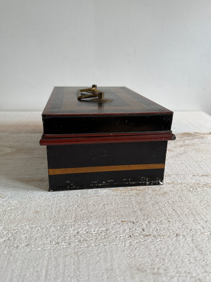 Vintage English Metal Cash Box - Storage Box with Lid - Made in England
