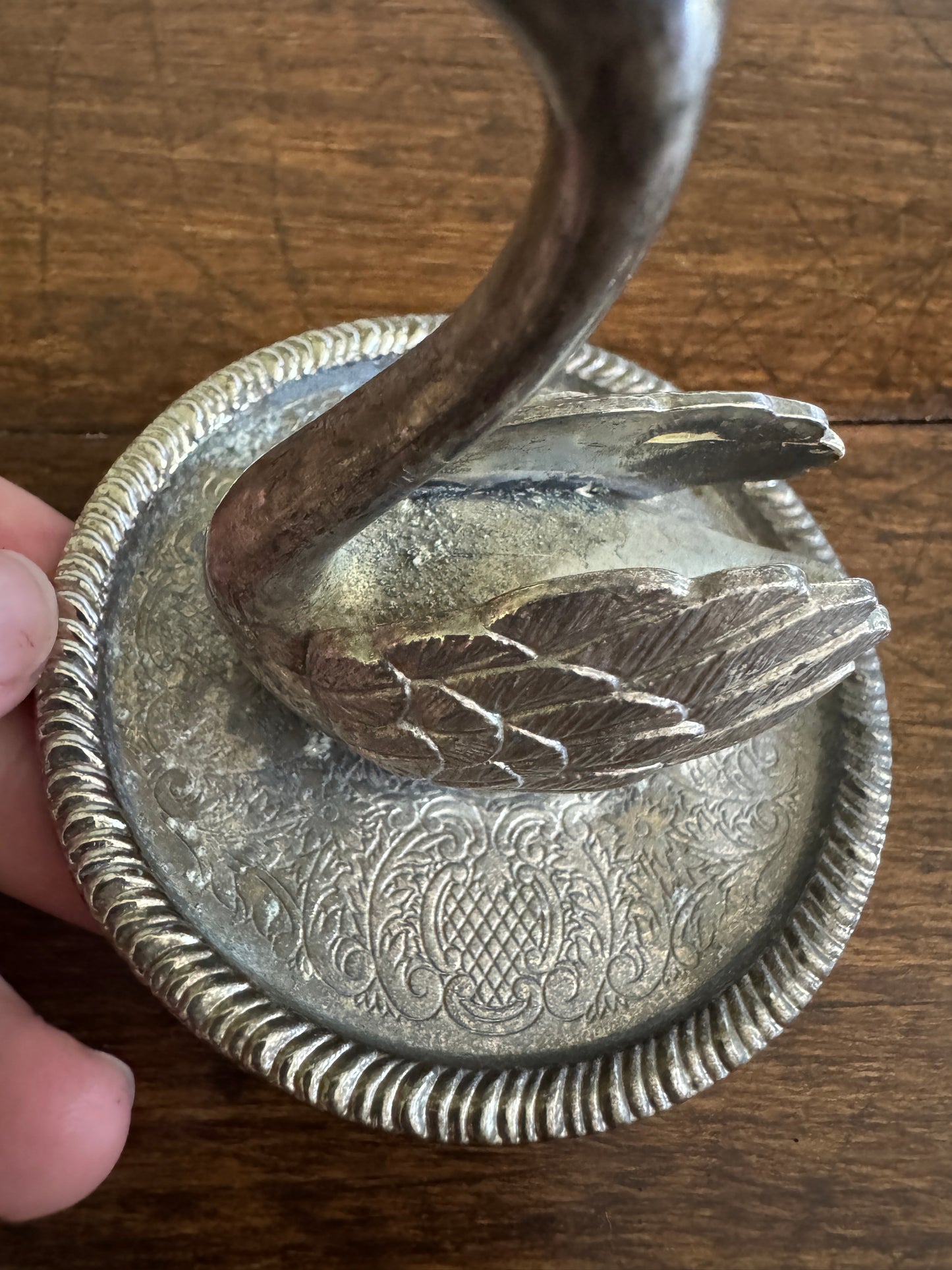 Vintage Silver Plated Swan Ring Holder - Made in Hong Kong