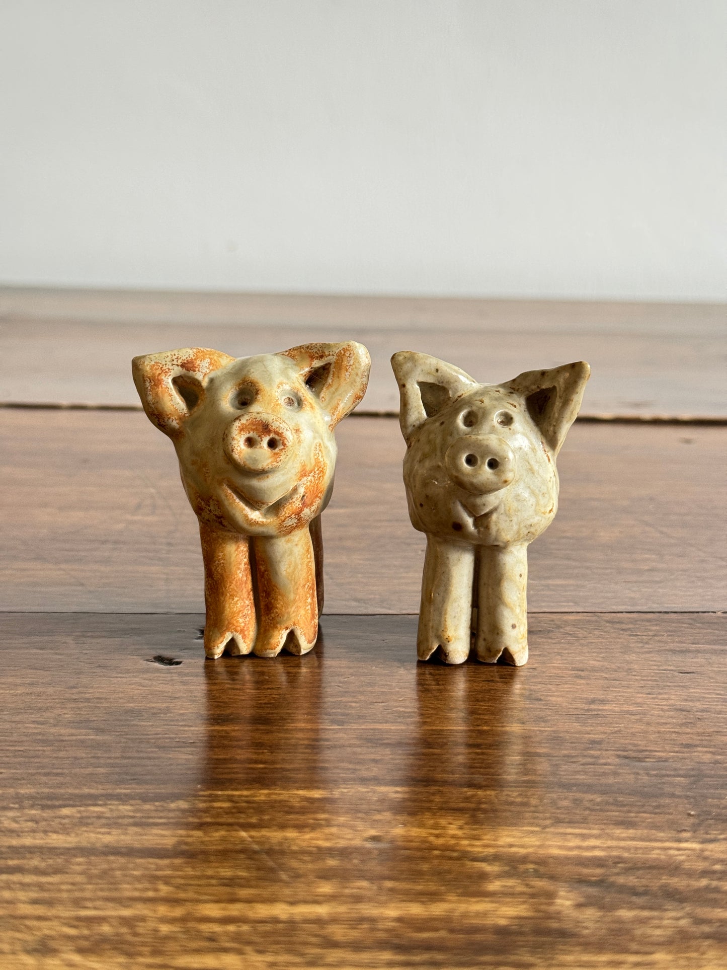 Set of Two Organic Pottery Pigs - Small Pig Figurines