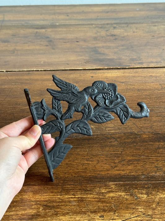 Metal Cast Iron Hummingbird with Flowers Wall Hook