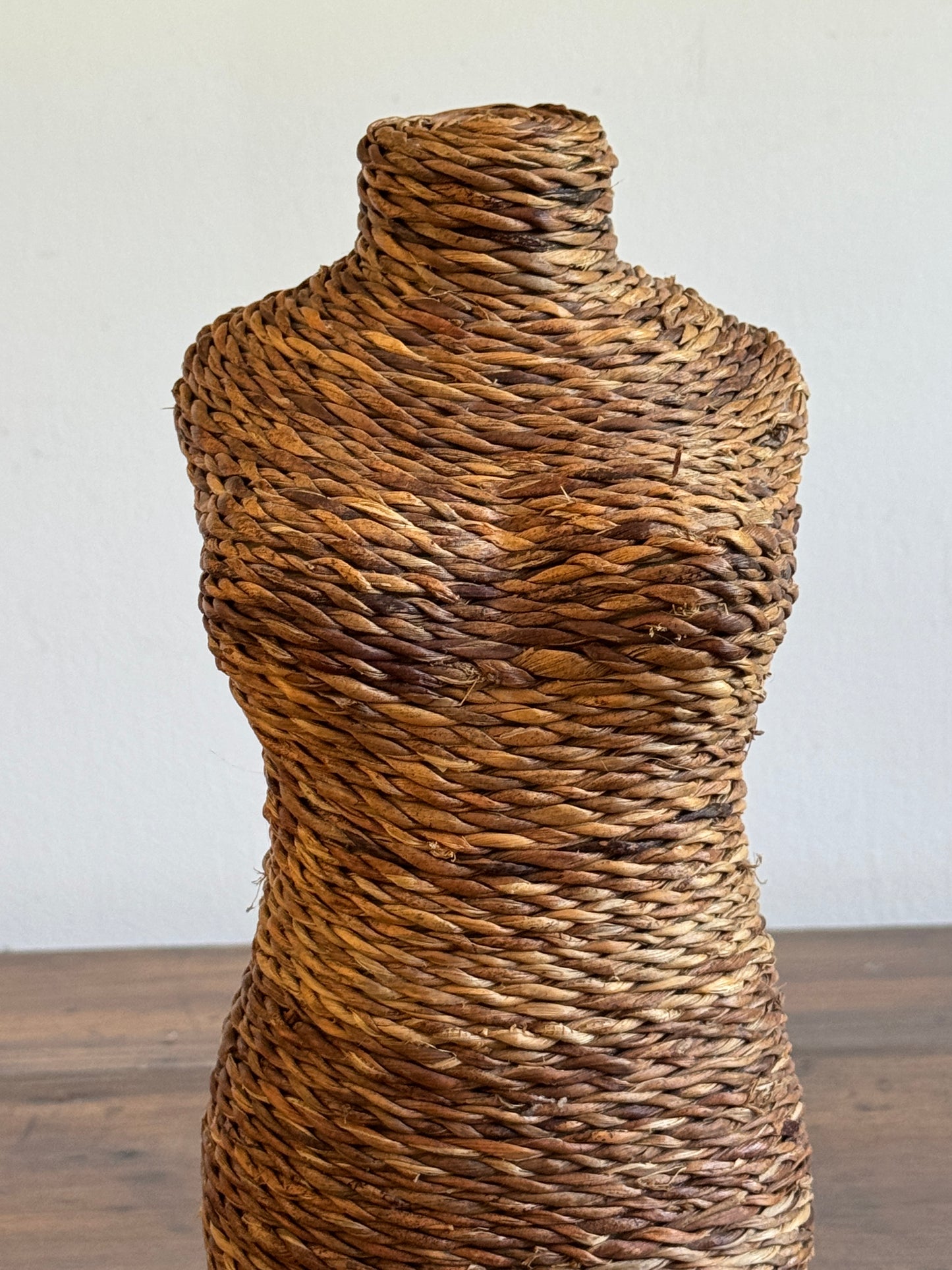 Vintage Small Woven Wicker Bust of Woman's Figure