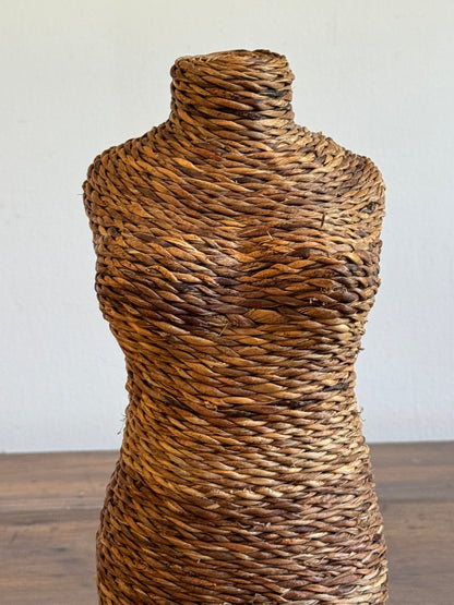 Vintage Small Woven Wicker Bust of Woman's Figure
