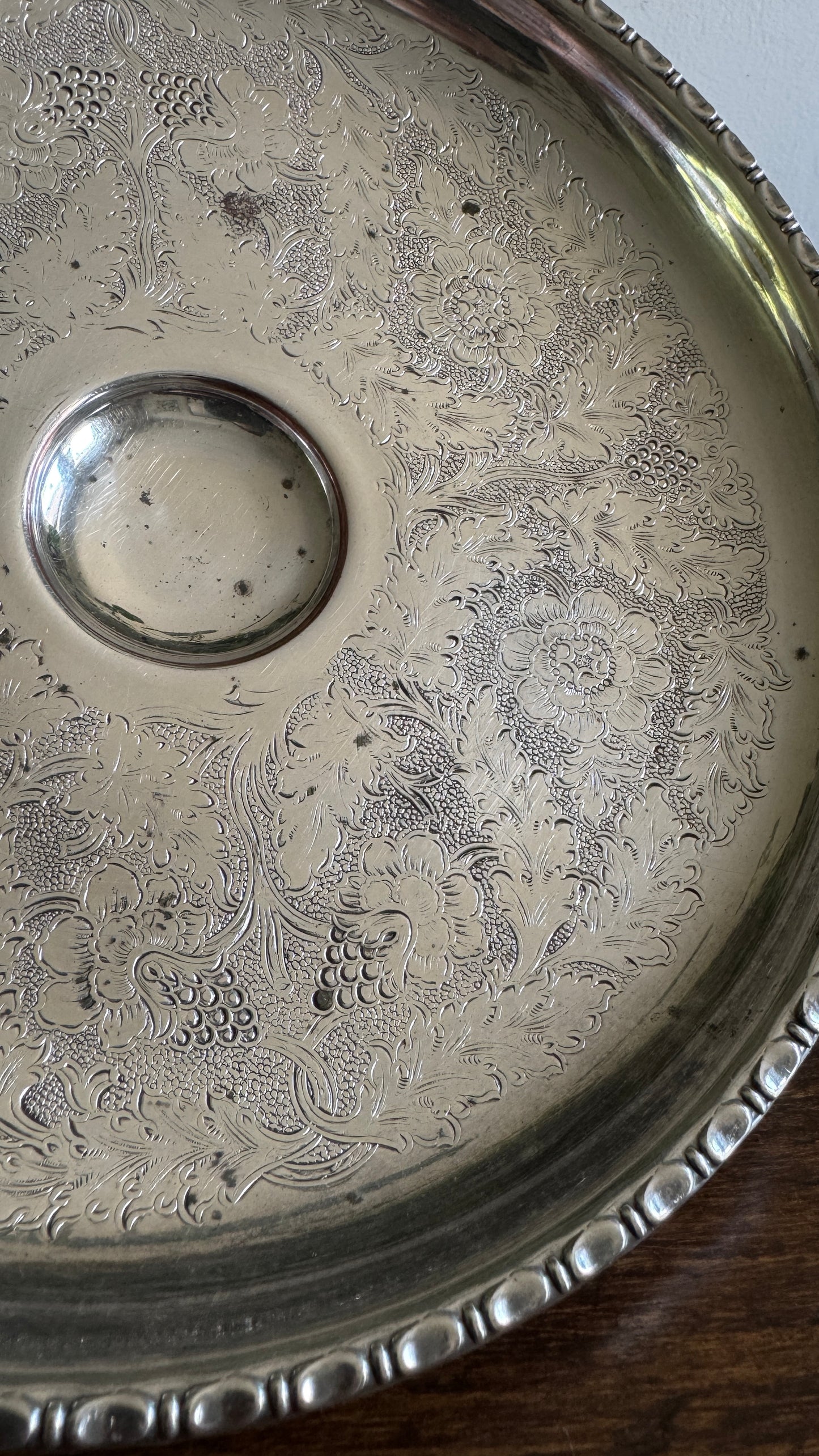 Raised Silver Plated Over Copper Bowl with Etched Detailing