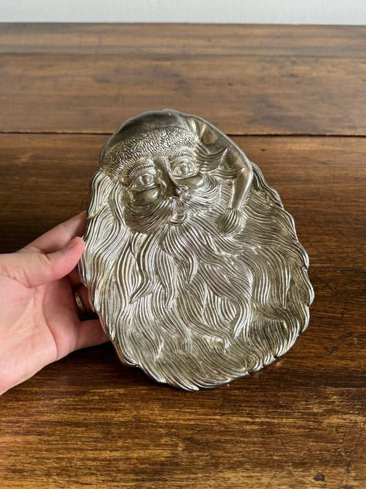 Silver Plated Santa Head with Full Beard Tray - Made in China