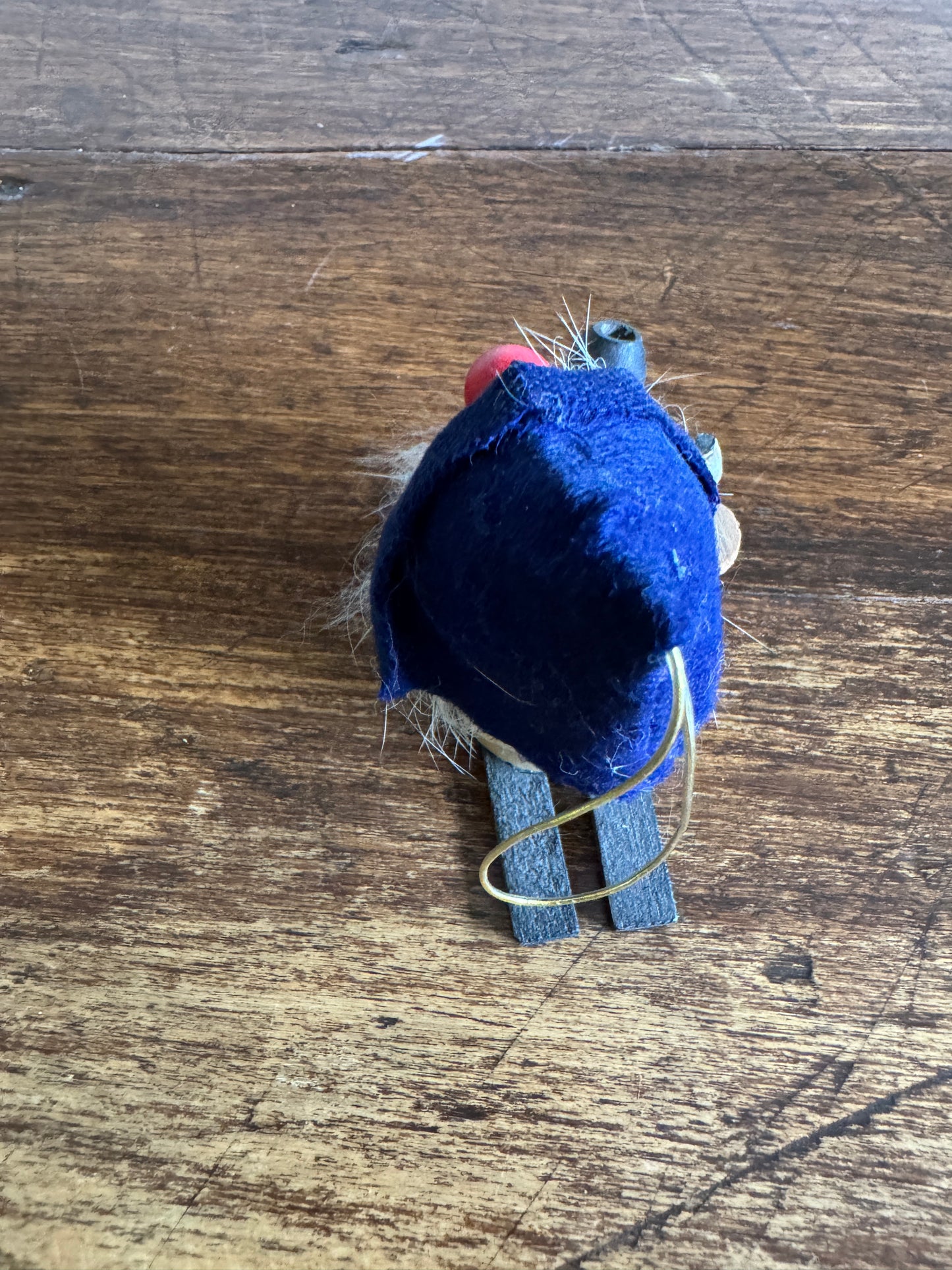 Skier Mini Wood Figurine with Bright Red Nose and Blue Hat