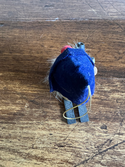Skier Mini Wood Figurine with Bright Red Nose and Blue Hat