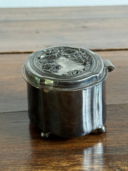 Vintage Art Nouveau DS. Co Pewter Silver-Tone Trinket Box with Floral Hinged Lid