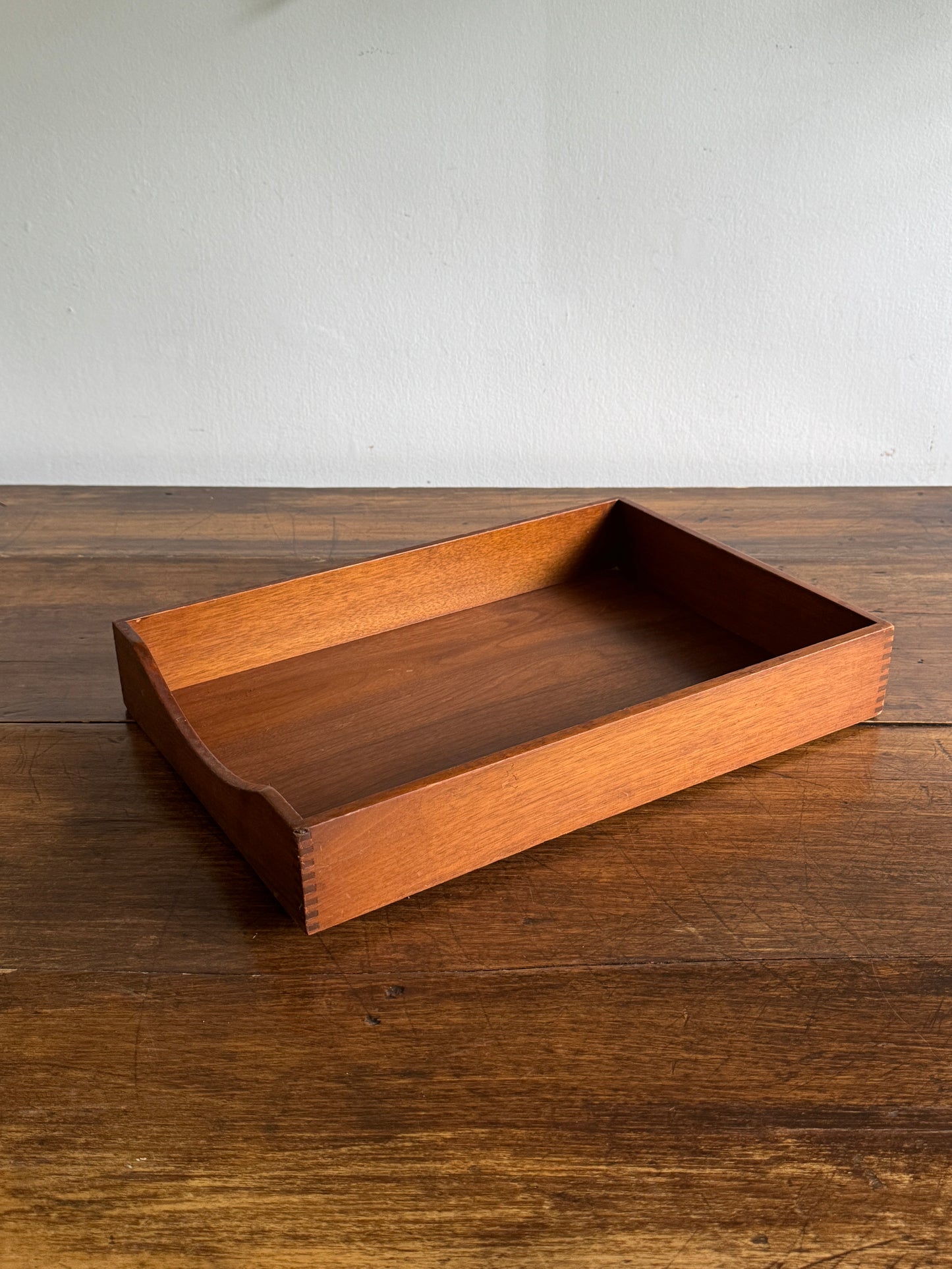 Vintage Wood Letter Tray - Wooden Desk Paper Organizer