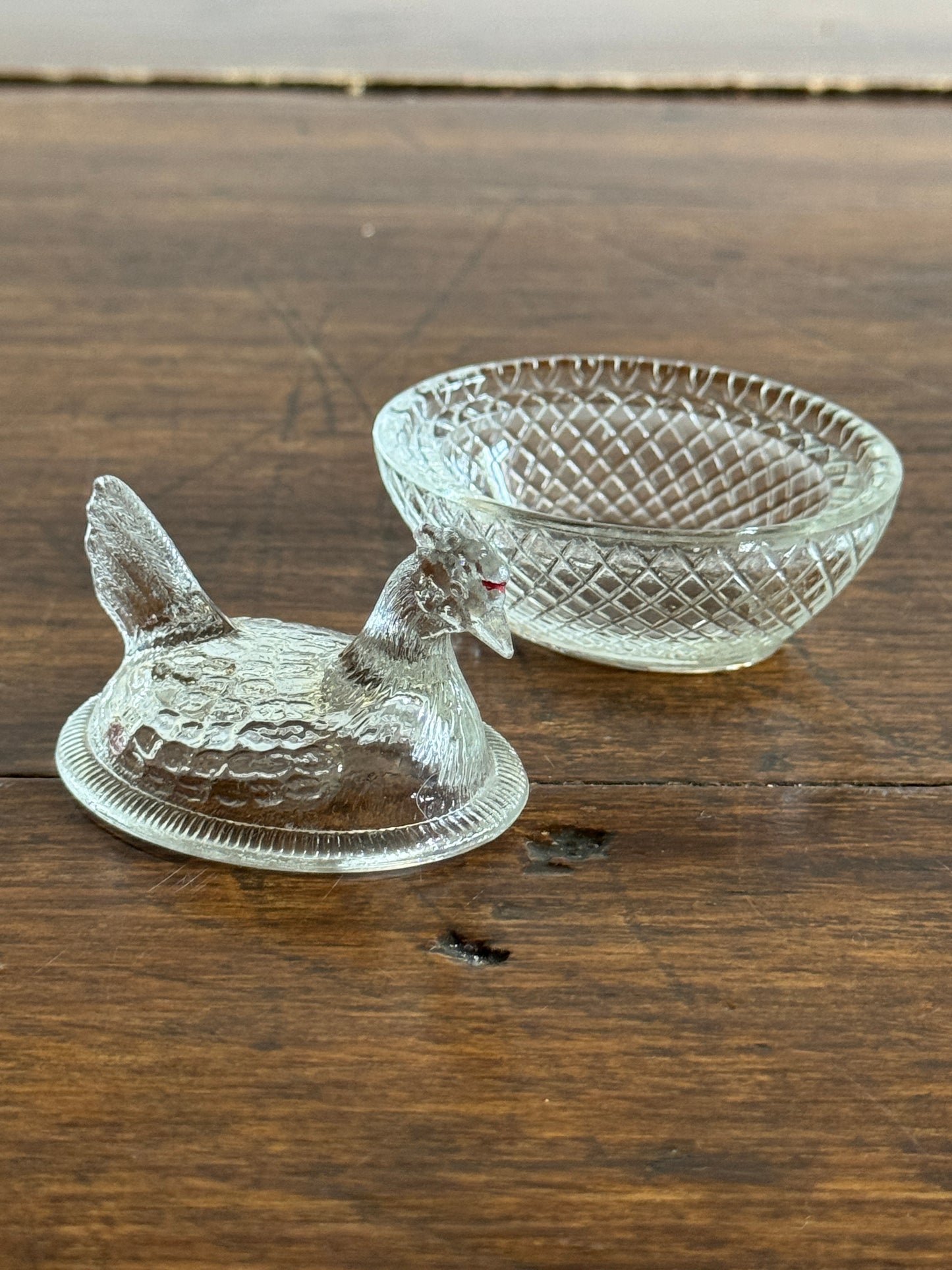 Mini Clear Glass Hen on Nest Salt Cellars - Lot of Four (Read)