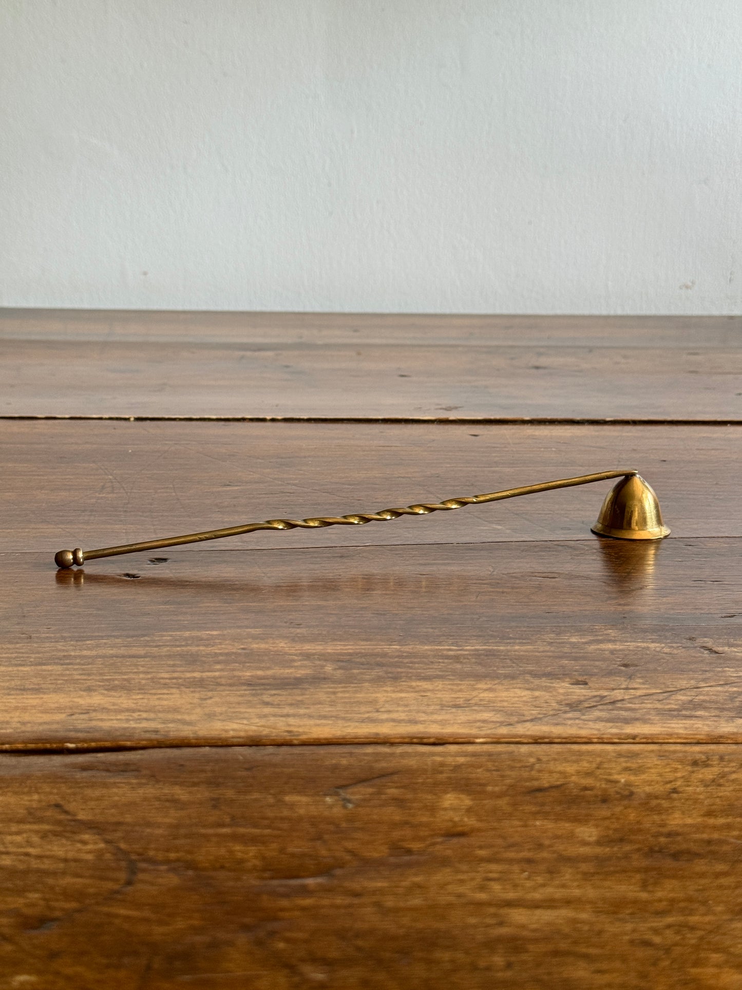 Vintage Brass Candle Snuffer with Fixed Cup and Twisted Post Design