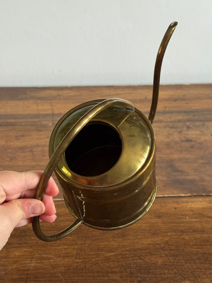 Vintage Brass Watering Can with Looped Handle and Long Skinny Spout