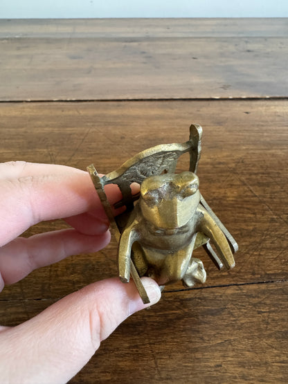 Vintage Brass Frog on Rocking Chair Small Figurine