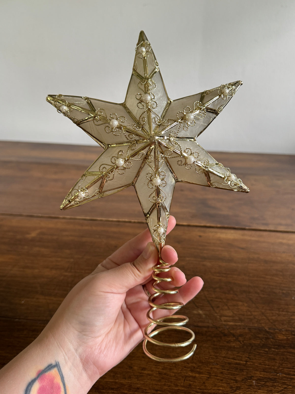 Capiz Shell with Metal Detailing and Faux Pearl Beads Star Tree Topper
