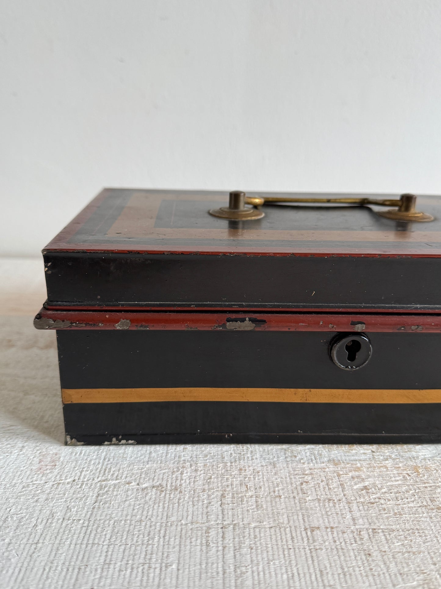 Vintage English Metal Cash Box - Storage Box with Lid - Made in England