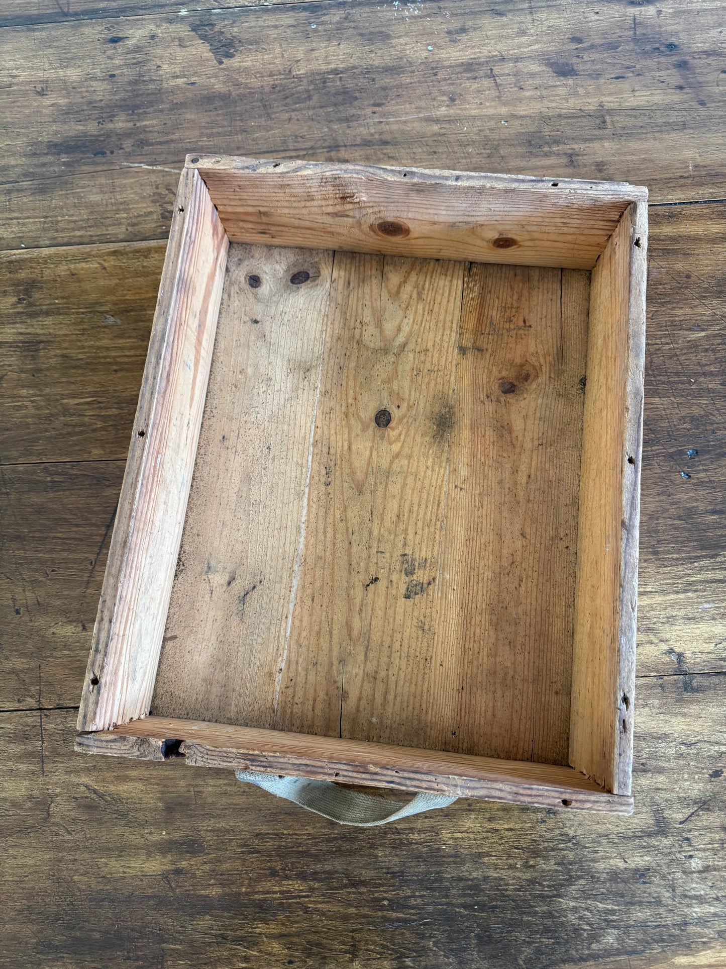 Vintage Wooden Crate with Fabric Handles